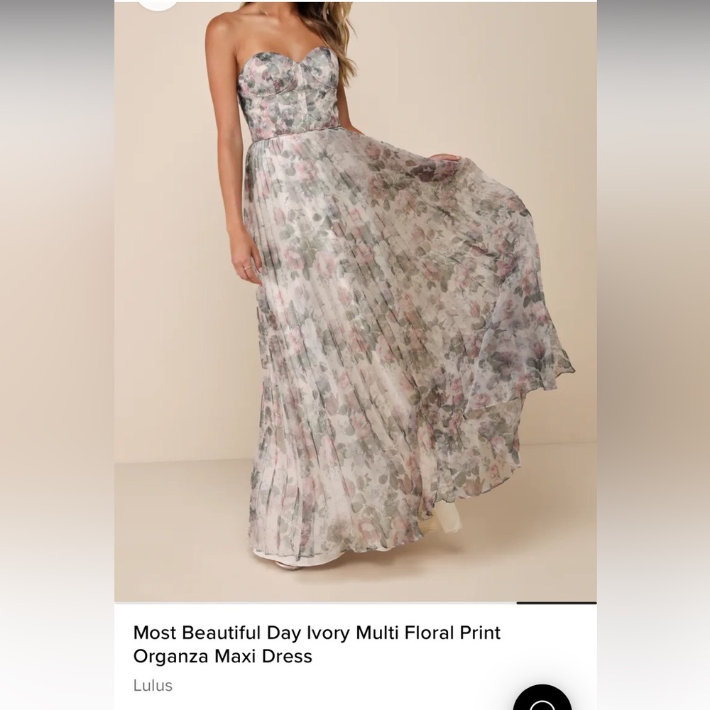 “Most Beautiful Day Ivory Multi Floral Print Organza Maxi Dress” by Lulus